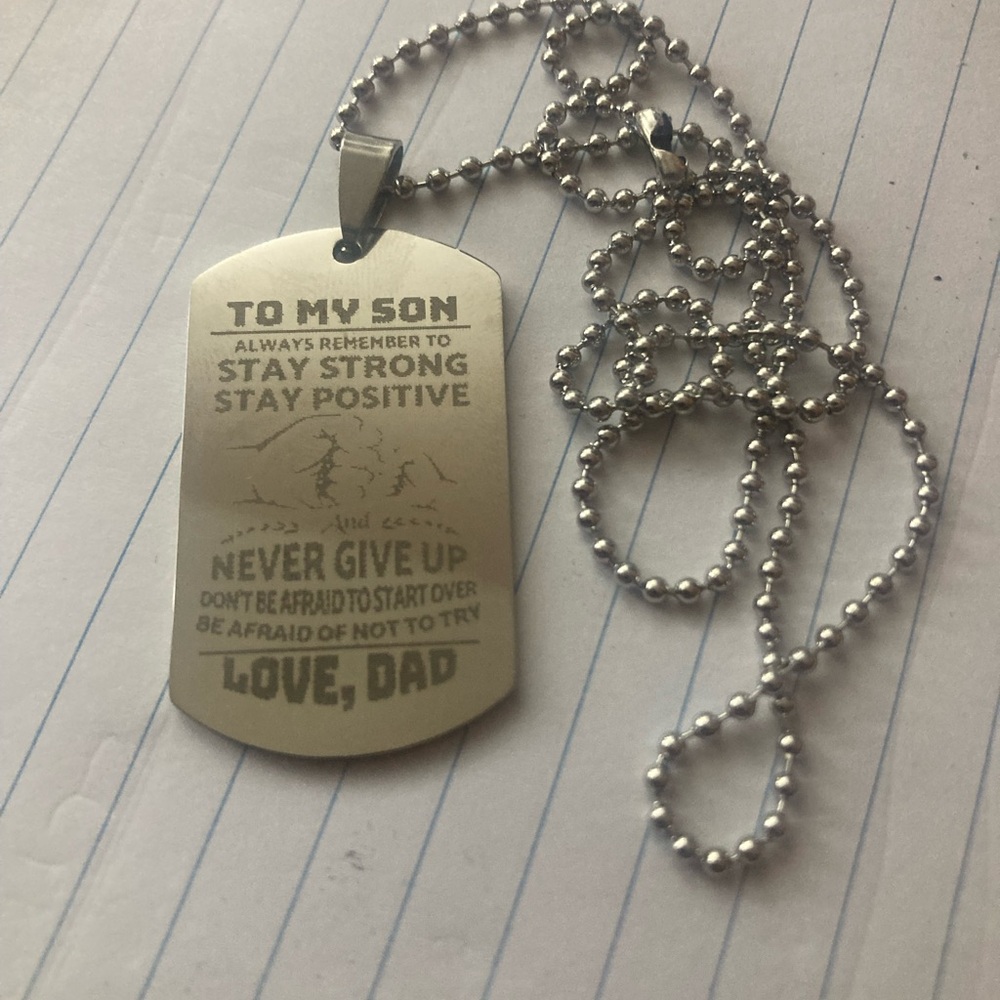 Stainless Steel Silver 'To My Son' Engraved Dog Tag Necklace